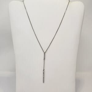 Kenneth Cole Silver Tone Y Drop Chain Necklace Clear Crystal Bar Minimalist